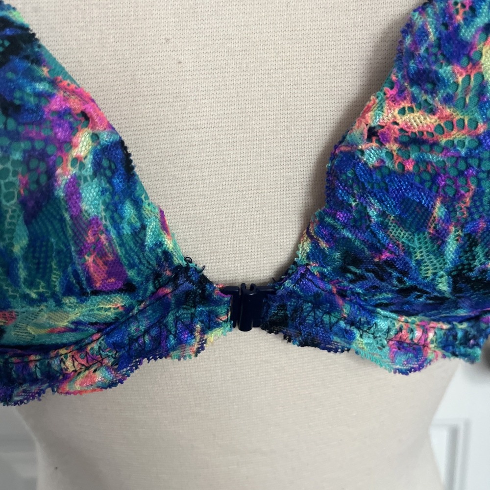 Victoria's Secret PINK The Date Front Close Light Push-Up Bra 32D Neon Print 030 - Picture 3 of 7